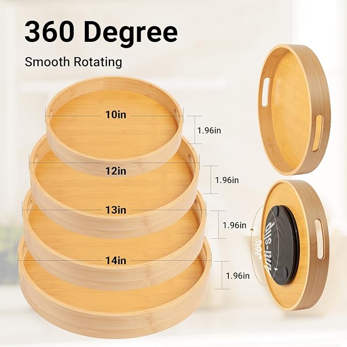 10in Bamboo Lazy Susan Turntable Organizer - Rotating Spinning Storage for Tabletop, Countertop, Cabinet, Pantry, Kitchen | Can Rack, Spice Rack, Jars & Canisters Holder