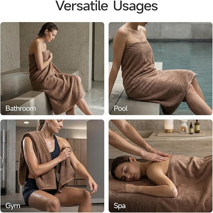 REDKISS 2 Pack 100% Cotton Thick Extra Large Bath Towels 35 X 70 Inches, Quick Dry, Ultra Soft & Highly Absorbent Brown Bathroom Towel Sets for Bathroom, Gym, Spa, Pool & Hotel