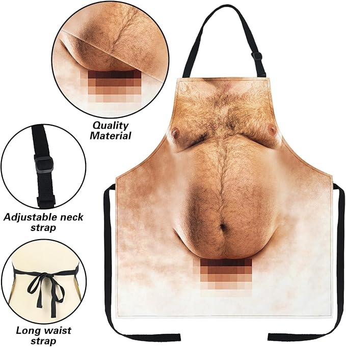Funny Men Cooking Grilling Aprons Belly BBQ Funny Gag Gifts for Christmas, White Elephant Gift Exchange
