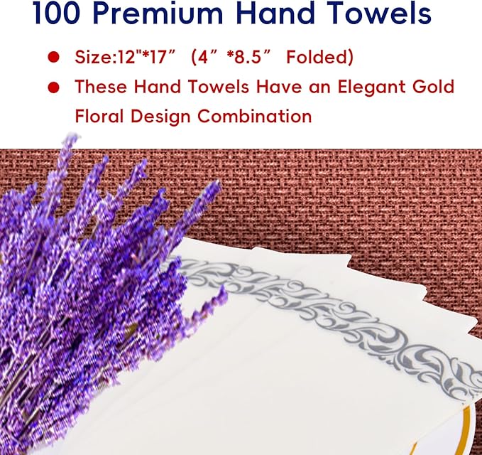 JOLLY CHEF 100 Disposable Hand Towels, Soft and Absorbent Linen Feel Dinner Napkin, Elegant Decorative Paper Guest Towels for Kitchen, Bathroom, Weddings, Parties, Silver and White