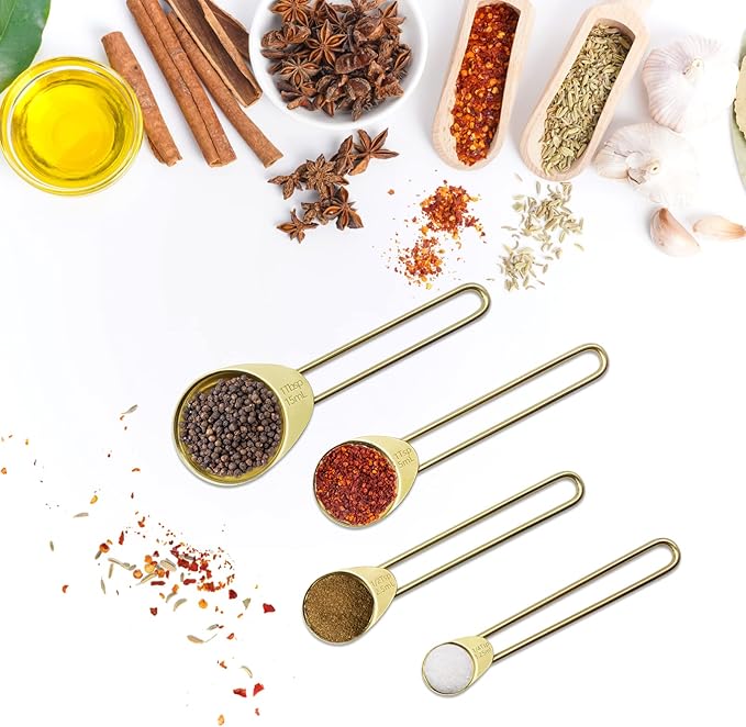Gold Measuring Cups and Spoons Set of 8 pcs, Stainless Steel Measuring Cups and Spoons Set, 4 pcs Measure Cups, 4 pcs Measure Spoons For Cooking