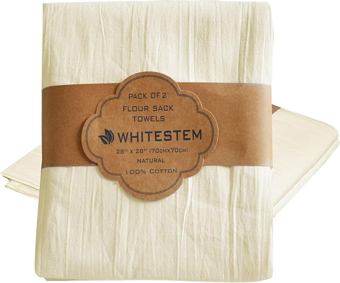 Flour Sack Towels | Tea Towel for Crafts | Kitchen | Dish | Cotton Blank Towel for Embroidery | Baking Bread Proofing Linen Cover | Thick Absorbent Quick Dry | 2 Pack 28"x28" Natural