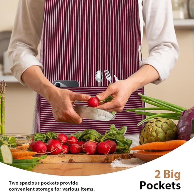 VALOME 2 Pack Kitchen Aprons, Apron for Cooking with 2 Pockets, Unisex Adjustable Neck Strap Chef Aprons for Men Women