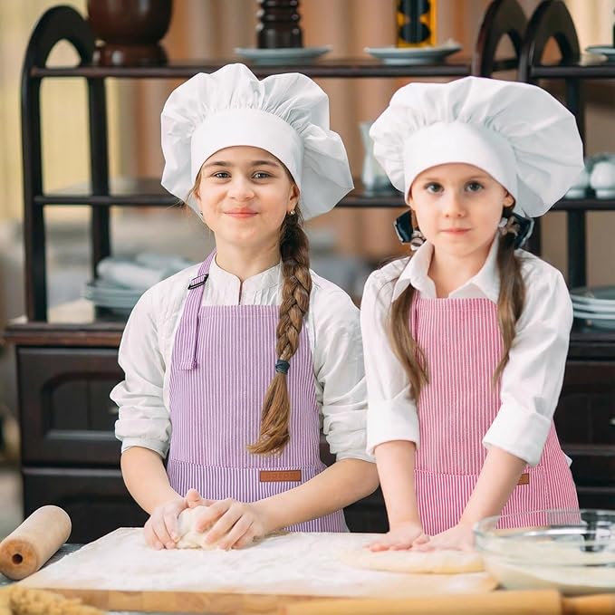 2 Pack Stripes Kids Apron, Kids Cooking Aprons with 2 Pockets, Cute Aprons for Cooking for Boys and Girls