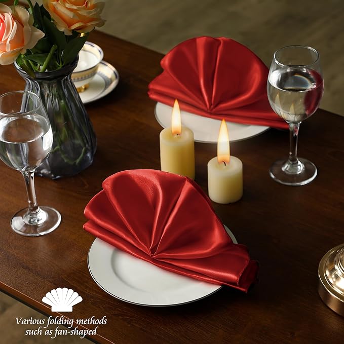 Manyshofu 50 Pieces Rust Satin Napkins - 12x12 Inches Cloth Napkins, Square Satin Fabric Napkin Set - Elegant & Smooth Table Napkins for Wedding Dinner Party Lunch Banquet Restaurant Decoration
