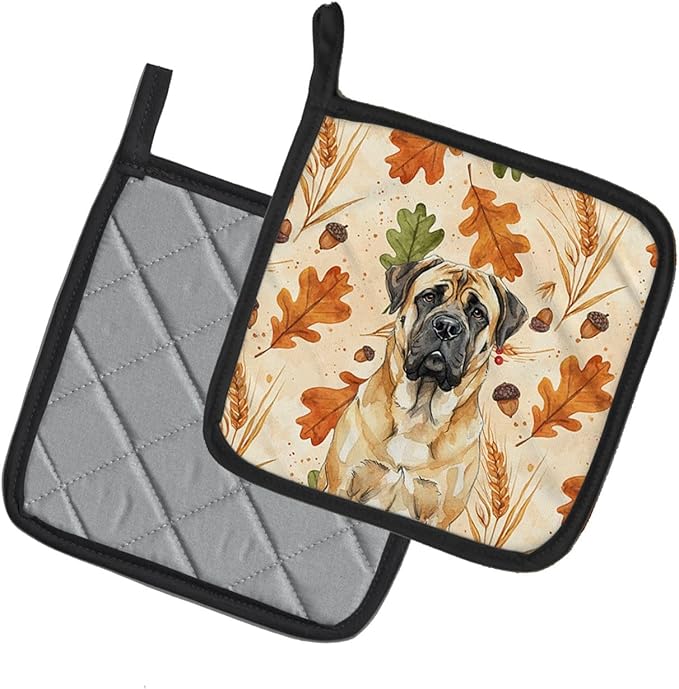 Caroline's Treasures Fawn Mastiff Heirloom Fall Pair of Pot Holders Pair 7.5x7.5 Quilted Insulated Hot Pads Decorative Kitchen Gift Made in USA