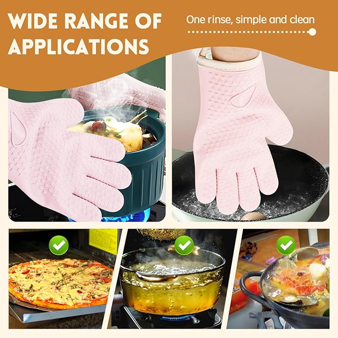 3 Pairs Silicone Oven Mitts Set, Heat Resistant Oven Glove with Soft Cotton Lining, Waterproof Non-Slip Kitchen Mittens for Men Women Grilling Cooking Baking