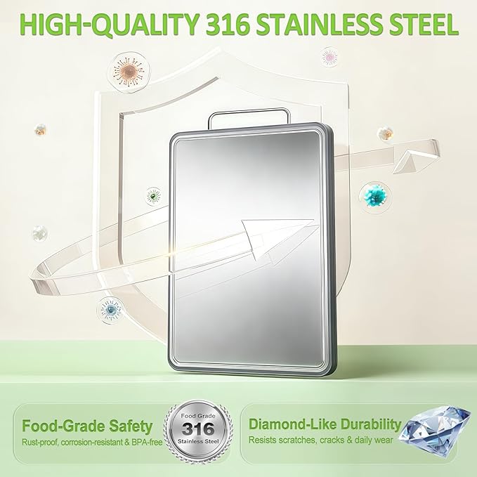 Stainless Steel Cutting Board for Kitchen, 17" x 11" Large Heavy Duty Chopping Board with Juice Grooves, Double Sided Defrosting Tray, Non-Slip Rust Resistant, Dishwasher Safe