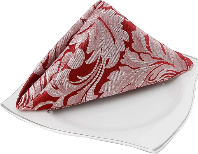 EHouseHome Damask Jacquard Cloth Napkins Waterproof Spillproof Polyester Fabric Napkins Burgundy, Set of 12, 17 x 17 Inch