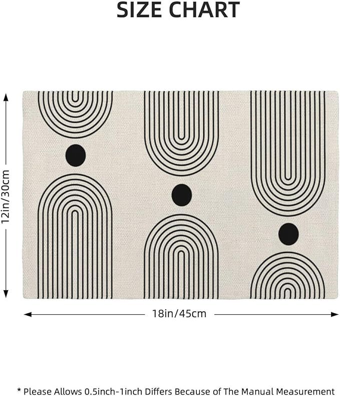 Boho Mid Century Placemats 12x18 Inch Set of 4, Abstract Simple Sun Arch Pattern Table Place Mat Boho Modern Black Spot Washable Table Mats Decorative Linen Fabric Table Mat for Dining Table