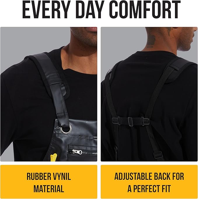 ecoZen Lifestyle Waterproof Apron for Men and Women - Carpenter, Woodworking, Dishwashing Black Rubber Vinyl Apron, Water and Oil Resistant Aprons