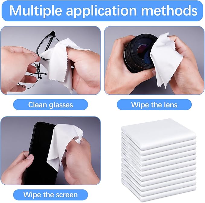 60 Pack Microfiber Cleaning Cloth for Glasses (5.5"x5.5"), Sublimation Eye Glasses Clean Cloths White Microfiber Lens Cleaner Cloths for Eyeglasses, Lenses, Silverware, Camera, Phones and Laptops