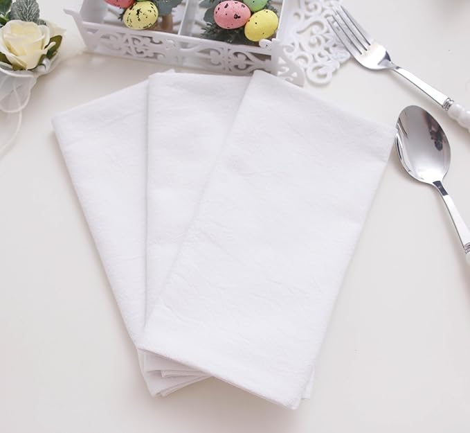 Cotton Fall Cloth Napkins Set of 12, 16’’x16’’, Dinner Cloth Napkins Washable Bulk with Hemmed Edges, for Hotel Restaurant, Wedding, Thanksgiving (White)