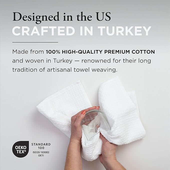 Thyme and Sage 100% Cotton Premium Turkish Kitchen Hand Towel Set, 16"x26", Ultra Absorbent, 350 GSM, White, Pack of 4