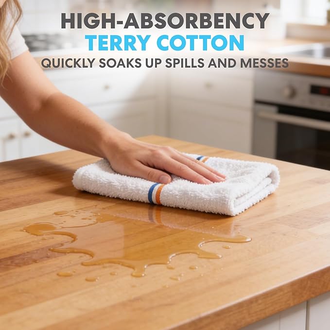 Simpli-Magic Terry Bar Mop Kitchen Towels, 60 Pack, 15 x 18 Inch Cotton Cleaning Towels for Kitchen, Bar & Commercial Use
