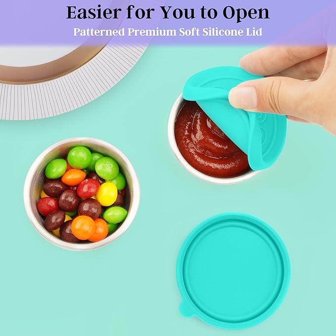 Qukaka 6x2.7 Oz Salad Dressing Container to Go,Handy Leakproof Stainless Steel Meal Prep Containers Reusable,Sauce Containers for Lunch Box, Picnics, Travel, Office and Kitchen Storage