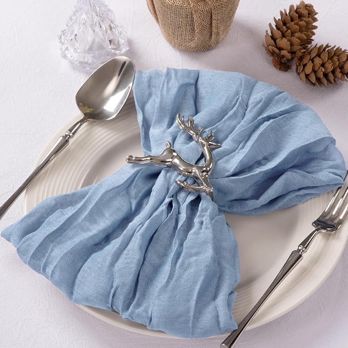 MLMC 100 Pack Cheesecloth Napkins Bulk Dinner Cloth Napkins 21"x21" Boho Reusable Napkins in Bulk for Wedding Bridal Baby Shower Events Table Decor Dusty Blue
