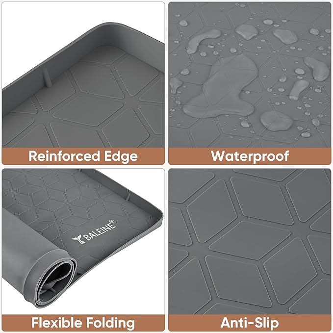 BALEINE 28''×22'' Under Sink Mat, Waterproof Food Grade Silicone Undersink Mat, Cabinet Shelf Drip Tray, Under Sink Liner for Kitchen, Bathroom (Charcoal)