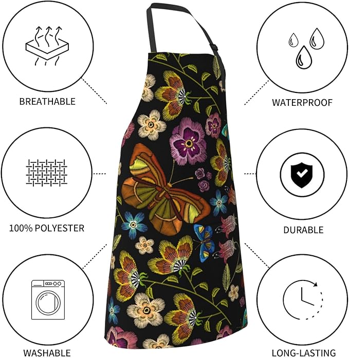Perinsto Waterproof Apron With 2 Pockets Kitchen Chef Aprons Bibs For Cooking Baking Painting Gardening Grooming