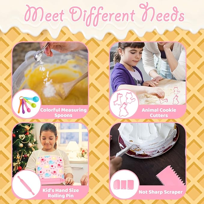 KAEGREEL Elephant Baking Chef Set for Kids, 26 Pcs Kids Cooking Set with Elephant Apron & Hat, Chef Supplies Kitchen Toys Dress Up Role Play Gifts for Girls Boys Aged 3-8