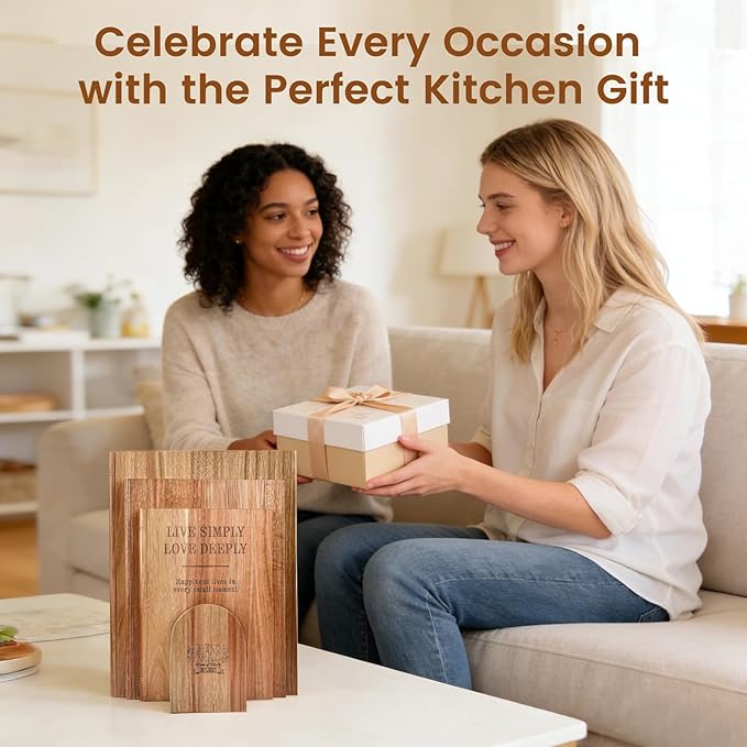 Cutting Board Set of 3, Acacia Wood Chopping Board with Stand, Charcuterie Kitchen Boards with Book‑Style Design for Cheese, Meat and Vegetables