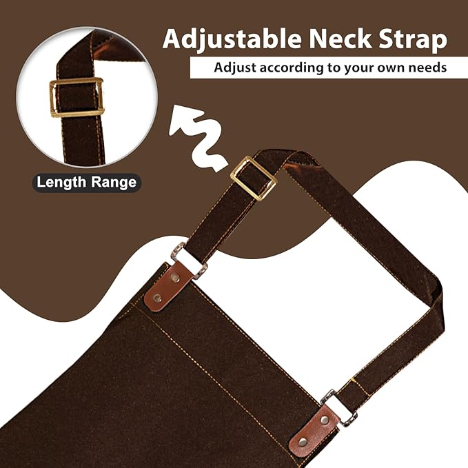 Apron for Men Women, Chef Apron with Adjustable Neck Strap, Heavy Duty Apron with Pockets, for Cooking, Gardening