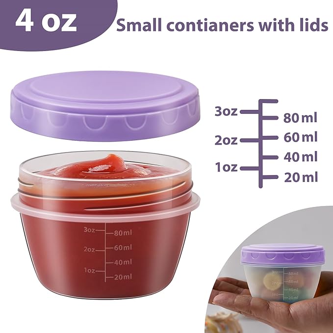 Salad Dressing Container to Go with lids,Dishwasher and Microwave Safe Tiny Condiment Containers with Graduated Lines, Reusable and Leakproof Small Sauce Containers for Lunch Box 6 Pcs 4 OZ Mixed 1