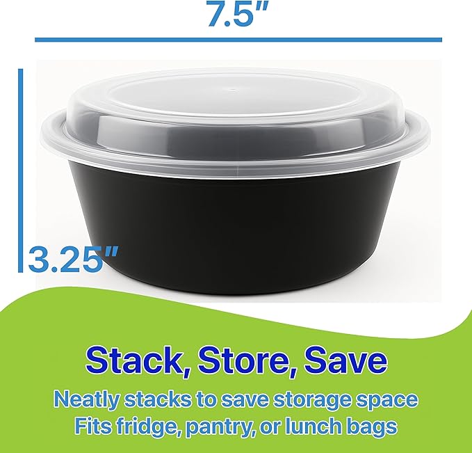 Meal Prep Containers Round [30 Set] x [38 oz] with Lids, 1 compartment, Stackable, Reusable, Leakproof, Food Safe, Microwave, Freezer & Dishwasher Safe for Food Prep Storage (30 Set, 38 oz)