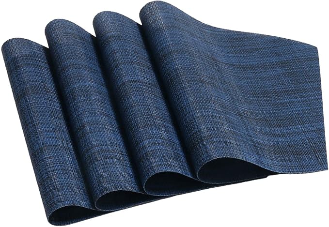 SHACOS Wedge Placemat Set of 4 Non Slip Heat Resistant Woven Vinyl Round Table Placemats Circle Table Mats Wipe Clean Indoor Outdoor (4, Blue Black)