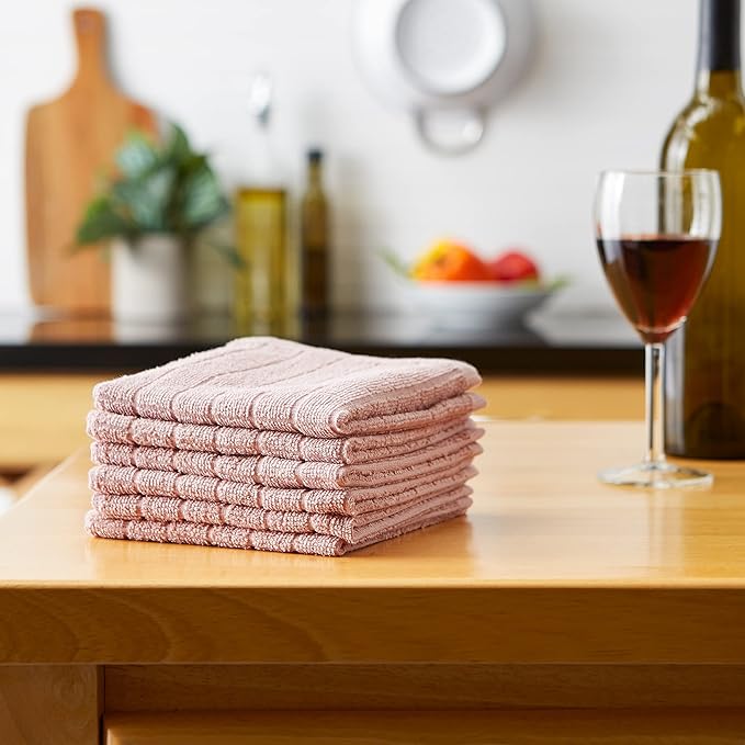 DII Basic Terry Collection Solid Windowpane Dishcloth Set, 12x12, Pale Mauve, 6 Count