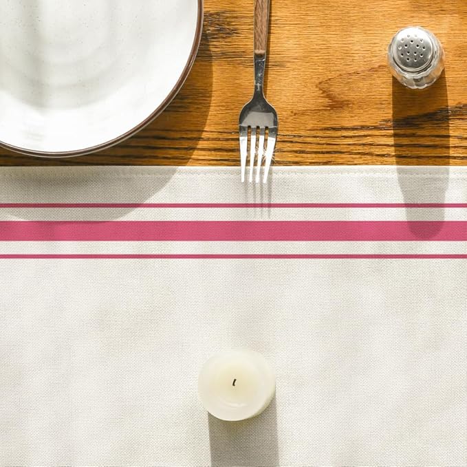 Artoid Mode Pink Simple French Stripe Table Runner, Seasonal Spring Summer Kitchen Dining Table Decoration for Home Party Decor 13x72 Inch