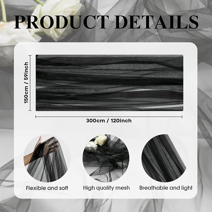 Artoid Mode 3PCS Black Gauze Table Runner 120 Inch 10FT, Seasonal Sheer Kitchen Dining Holiday Wedding Birthday Baby Shower Table Decor for Home Party