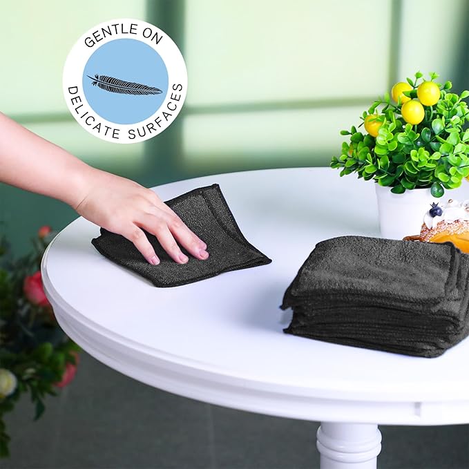 Tanlade Cleaning Cloth Dry Erase Cloth Cleaning Rags Reasonable Kitchen Towels Microfiber Towels Cars Wash(6 x 6 Inch,Black,50 Pcs)