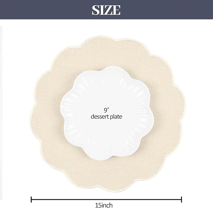 AHHFSMEI Round Faux Linen Placemats Set of 6 Waterproof Table Mats Heat Resistant Non-Slip and Stain Proof for Kitchen Dining Elegant Decor (Beige,6)