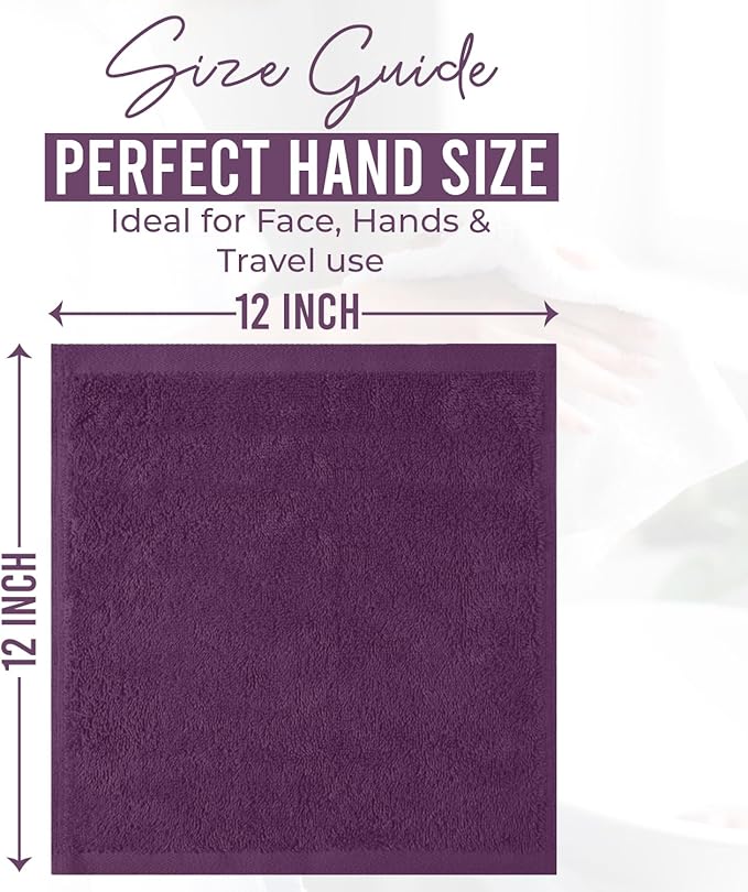 DAN RIVER 24 Pack Wash Cloths for Showering [12x12] - 100% Cotton Washcloths Premium Quality Flannel Face Cloths for Bathroom, Highly Absorbent and Soft Feel Wash Clothes, Purple Passion