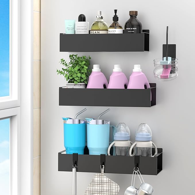 HuggieGems Metal Magnetic Water Bottle Holder for Refrigerator, Cup Holder Organizer for Stanley and Tumbler for Kitchen, 3 Pack, Jet Black
