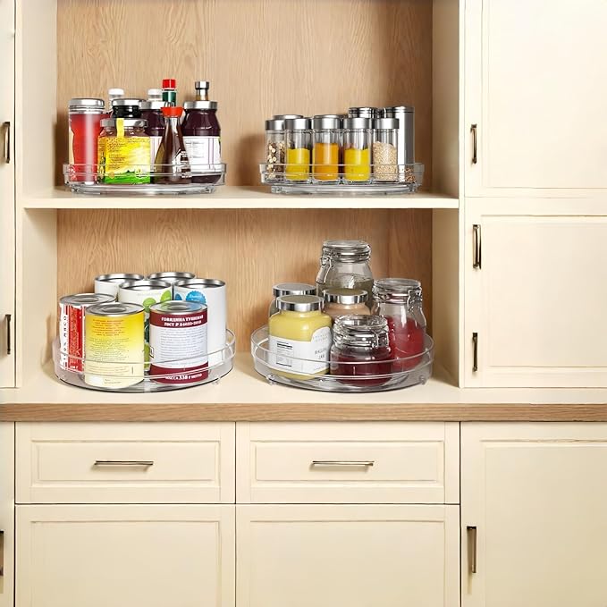 Optish 4 Pack 9.5" Lazy Susan Organizer, Pantry Organizers and Storage, Lazy Susan Turntable for Cabinet, Refrigerator, Closet, Countertop, Non-Skid Fridge Organizer