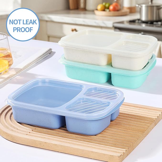 Bento Box Adult Lunch Box - 3 Pack,3-Compartment Leak-Proof Bento Boxes Ideal Portion Sizes for Kids , Reusable Food Storage Snack Containers,Microwave and Dishwasher Safe & Food-Safe Materials (blue)