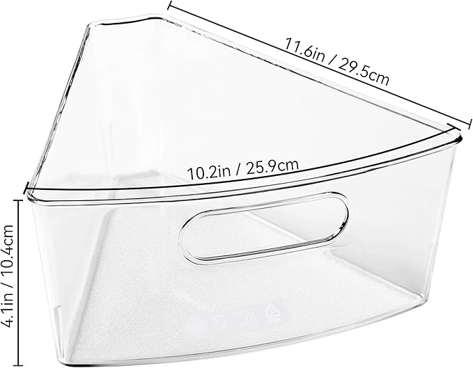 Oubonun Lazy Susan Organizers Set of 6, 11.6’’ x 10.2’’ x 4.1’' Plastic Transparent Kitchen Cabinet Storage Bins with Handle, 4.1" Deep Container, 1/8 Wedge - Food Safe, without BPA