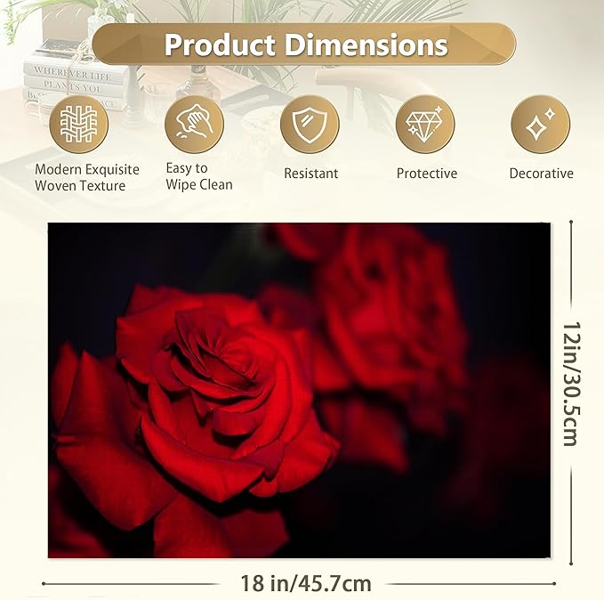 Abstract Red Rose Place Mats Set of 6, Table Mats Heat Insulation Non Slip Washable Dining Placemats for Wedding Holiday Party Kitchen Decor 12X18 in