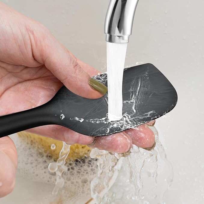 oannao Silicone Kitchen Utensils Set, 600°F Heat Resistant Silicone Cooking Utensils, Spatula, Spoon, Whisk, Tongs, Kitchen Gadgets Sets for Nonstick Cookware, Dishwasher Safe BPA Free (Black)