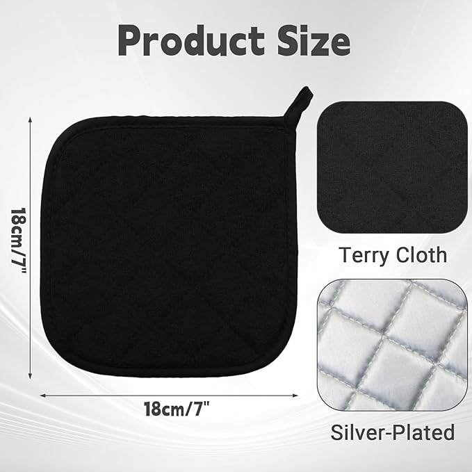 4 Pcs Quilted Pot Holder, Cotton Heat Resistant Hot Pads for Kitchen, Countertops, Oven Pot Holders (Black)