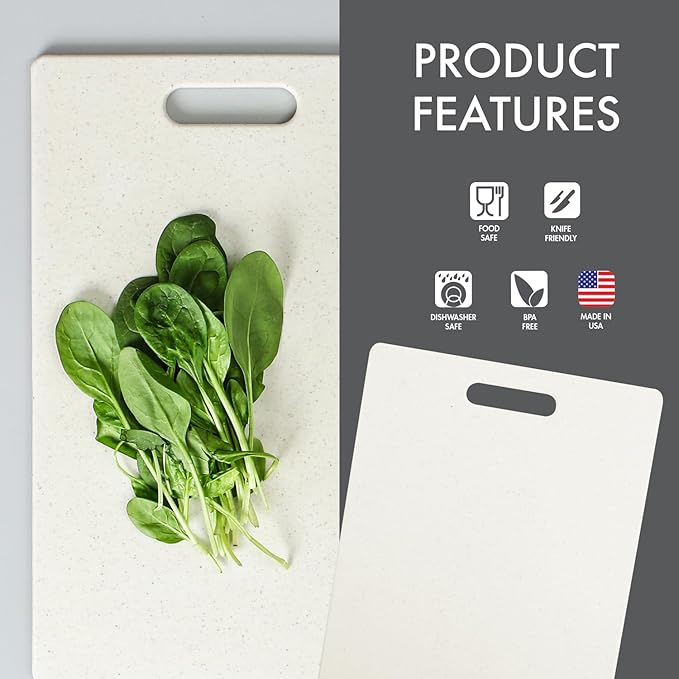 Dexas Superboard Cutting Board with Handle 11 x 14.5 inch Oatmeal Granite, Kitchen Prep Board, Dishwasher Safe, Non-Porous Poly Surface, Made in USA