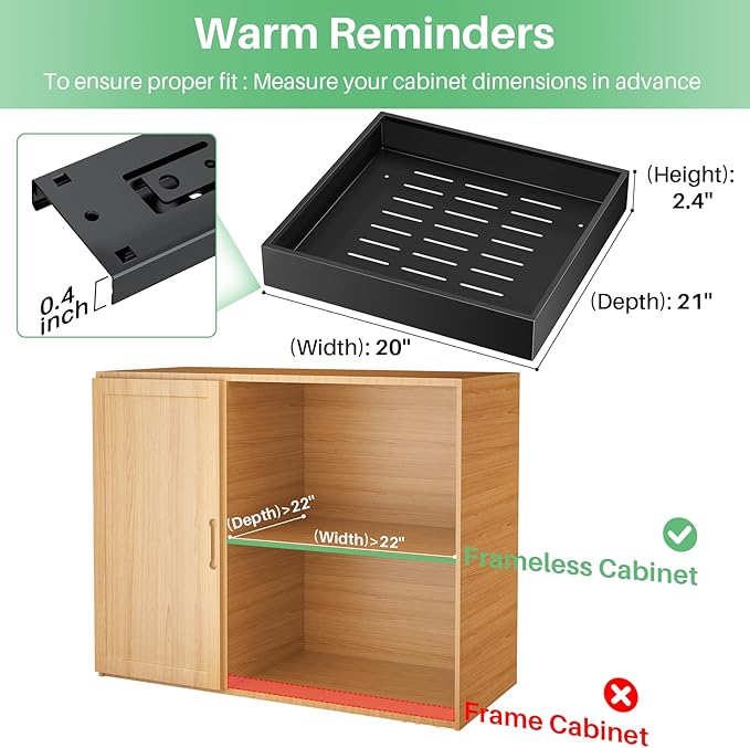 2Pack Pull out Cabinet Organizer, 21"Deep, 20"Wide Full-extension Heavy Duty Slide out Drawers Fixed with Adhesive Nano, Roll Out Shelves Sliding Cabinet for Kitchen,Bathroom,Pantry,Under Sink(Black)