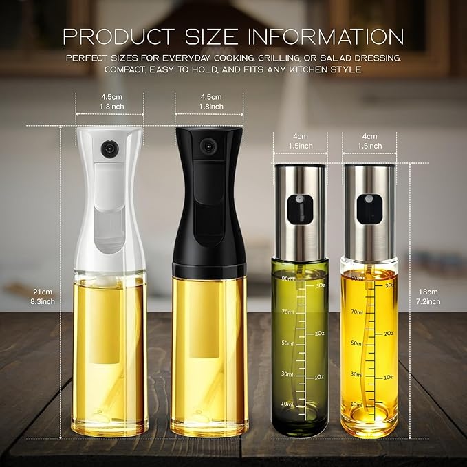 BOKKY Oil Sprayer for Cooking, 2 Pack 100ml Olive Oil Mister for Air Fryer, BBQ & Salad, Refillable 304 Stainless Steel Glass Bottles (Transparent / 2 Pack)