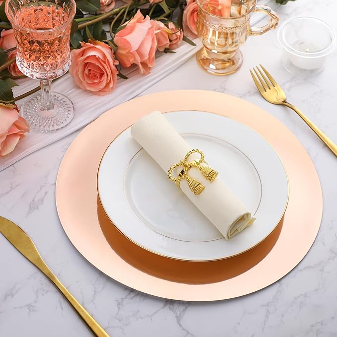Tioncy 50 Pcs Rose Gold Round Paper Placemats Decorative Disposable Placemats Table Mats for Dining Wedding Table Decoration Home Banquet New Years Festive Party Birthday Holiday