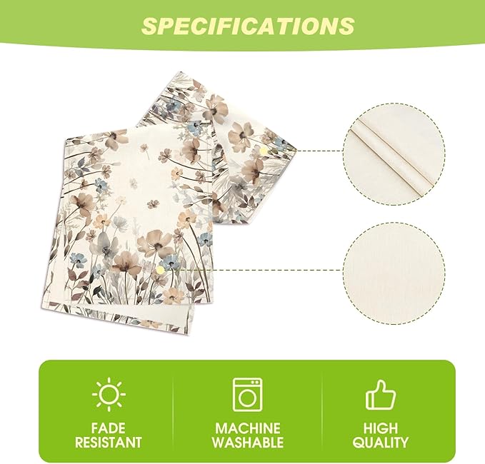 Artoid Mode Brown Poppy Flowers Floral Blossom Summer Table Runner, Spring Fall Kitchen Dining Table Decoration for Home Party Decor 13x48 Inch