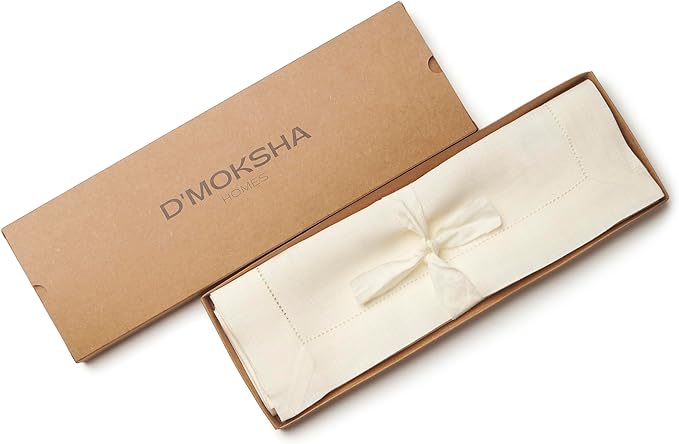 D'Moksha Homes Linen Placemats Set of 4 - Classic Hemstitch Ivory Placemats 14 x 19 Inch - 100% Pure Linen Table Mats for Mothers Day, Spring - Handcrafted and Machine Washable