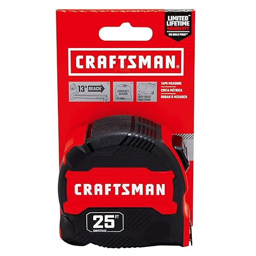 CRAFTSMAN 25-Ft Tape Measure with Fraction Marketing,Retractable,Manual-Locking Blade (CMHT37443S),(Pack of 12)