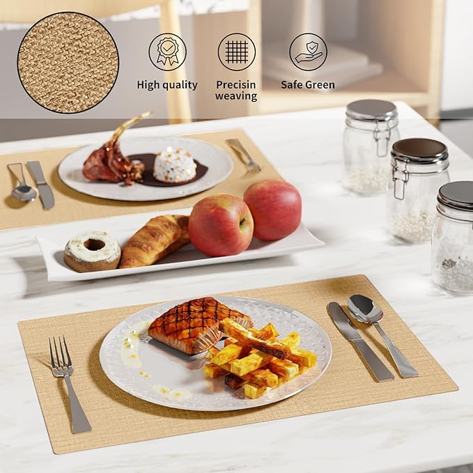 Cloth Placemats, Set of 4 Heat-Resistant Cotton Linen Blend Double Layered Machine Washable Place Mats, Wrinkle Free Thick Fabric Dining Table Mats for Indoors & Outdoors (Cream Beige, 4)